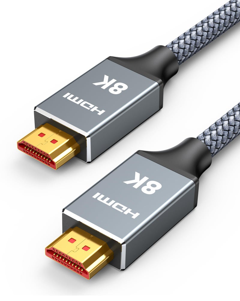 Capshi 15ft 8K 4K@120Hz HDMI Cable 2.1, 48Gbps High Speed Cord for PS5/4, TV, Gaming Console, Monitor, 8K@60Hz, 2K@240Hz, 144Hz, Support HDR, eARC, DTS:X, HDCP 2.2 & 2.3, Braided, Grey - Image 1